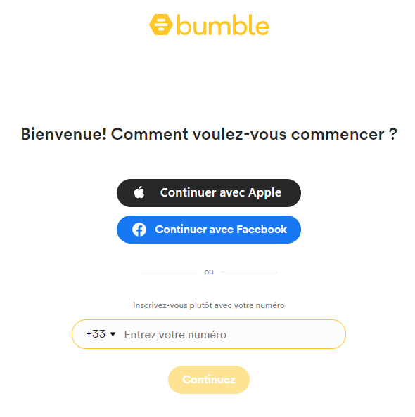 s'inscrire sur bumble